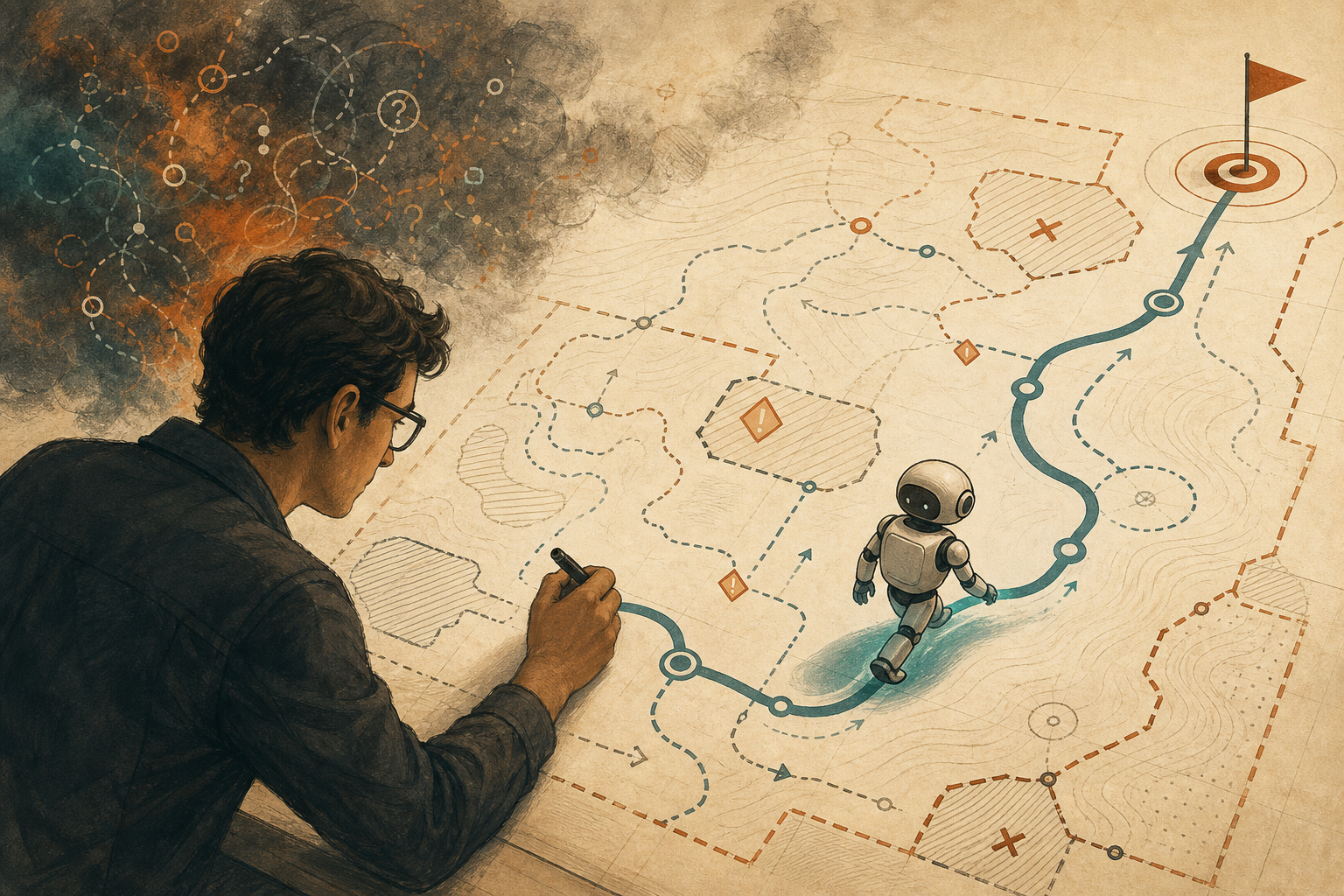 An illustrated map transforming ambiguous intent into precise executable paths